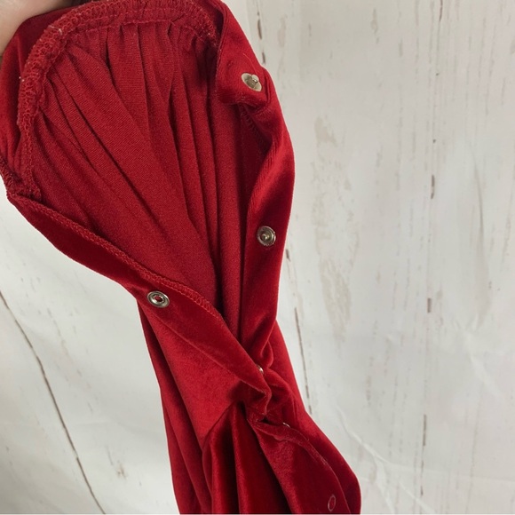 Vintage red velvet baby romper lace rosette 6-9m - Picture 5 of 8